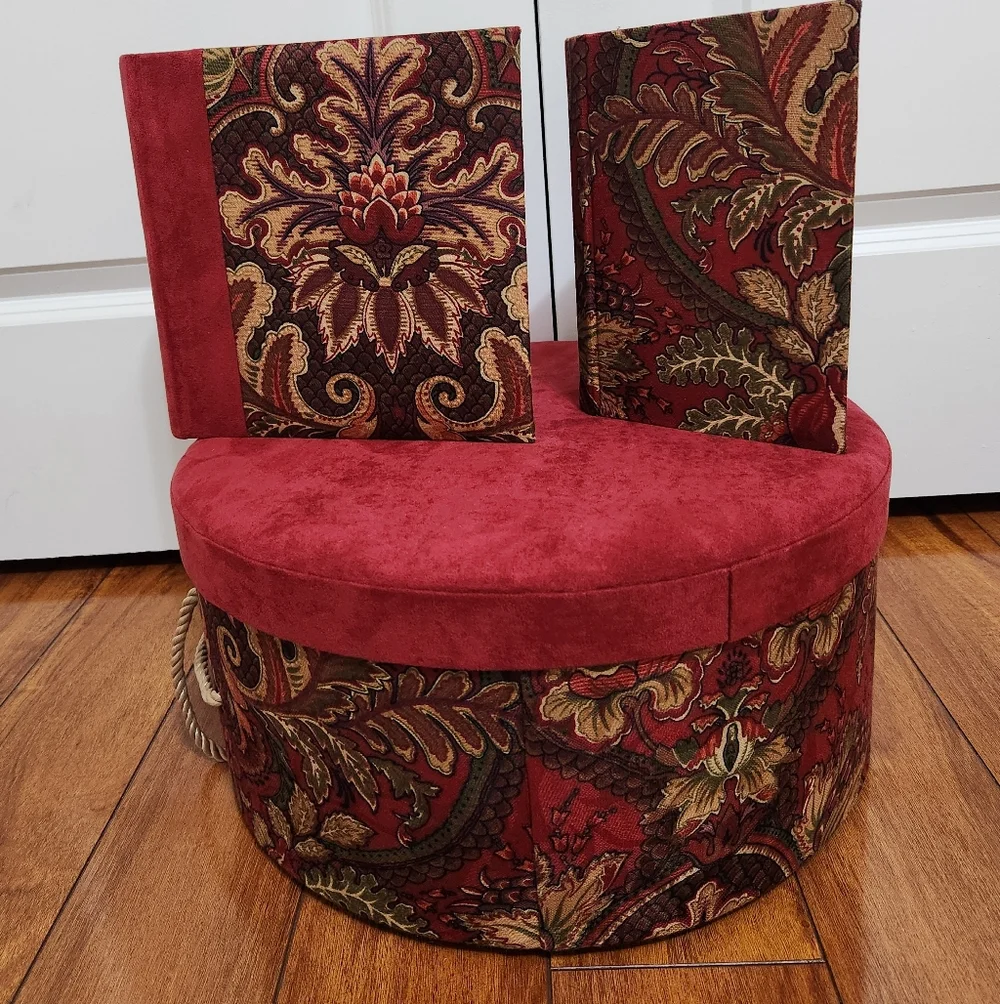 Raymond Waites Once Upon a Rose Collection Burgundy Faux Suede/Floral Hat Box